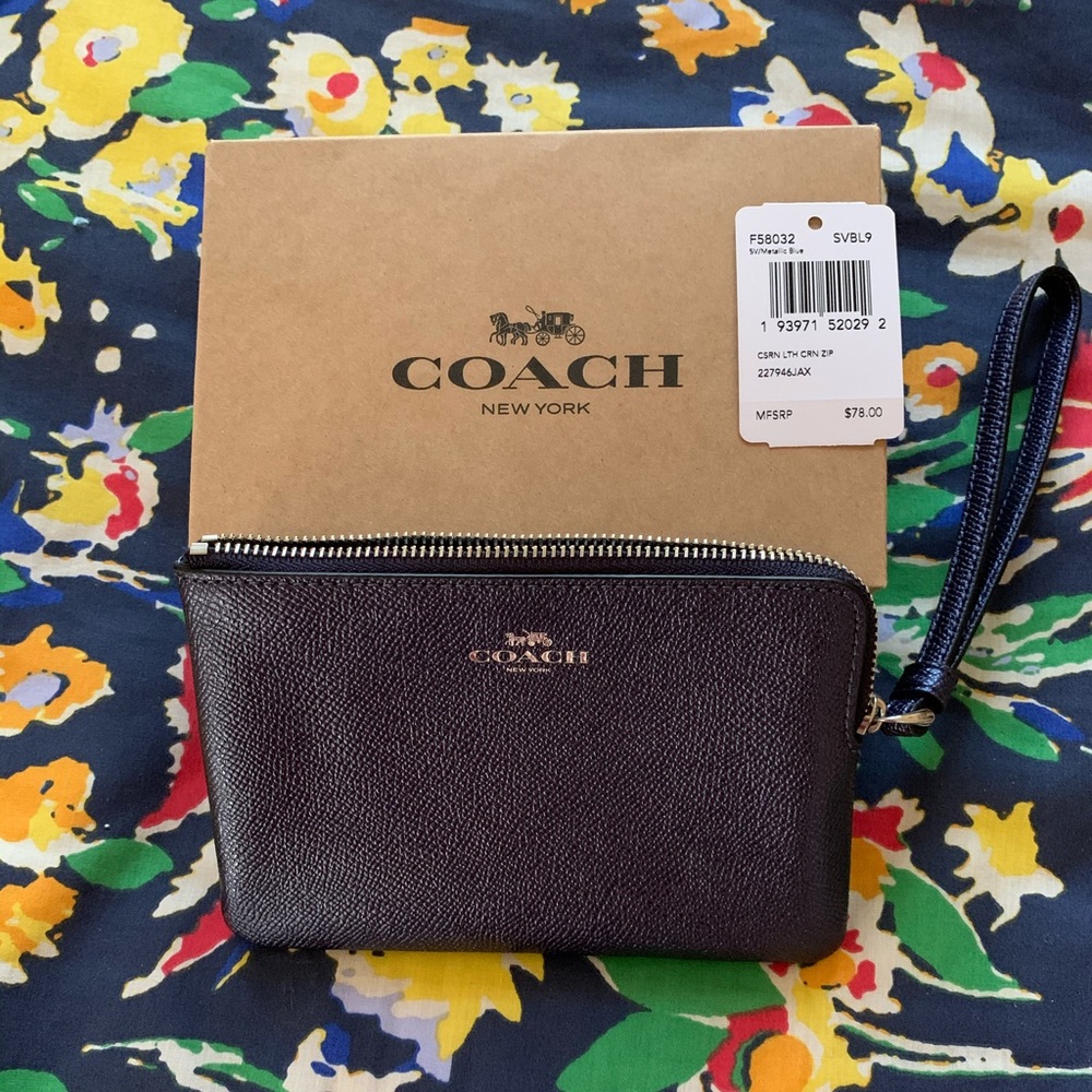 Coach dark blue wristlet